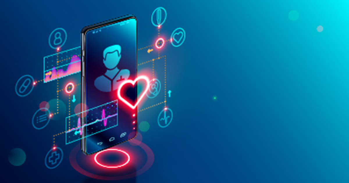 A graphic depicting a health app on a smartphone.
