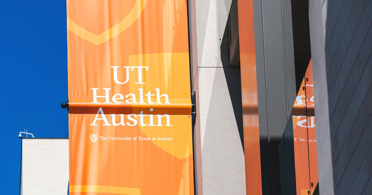 UT Health Austin banners on the Health Transformation Building