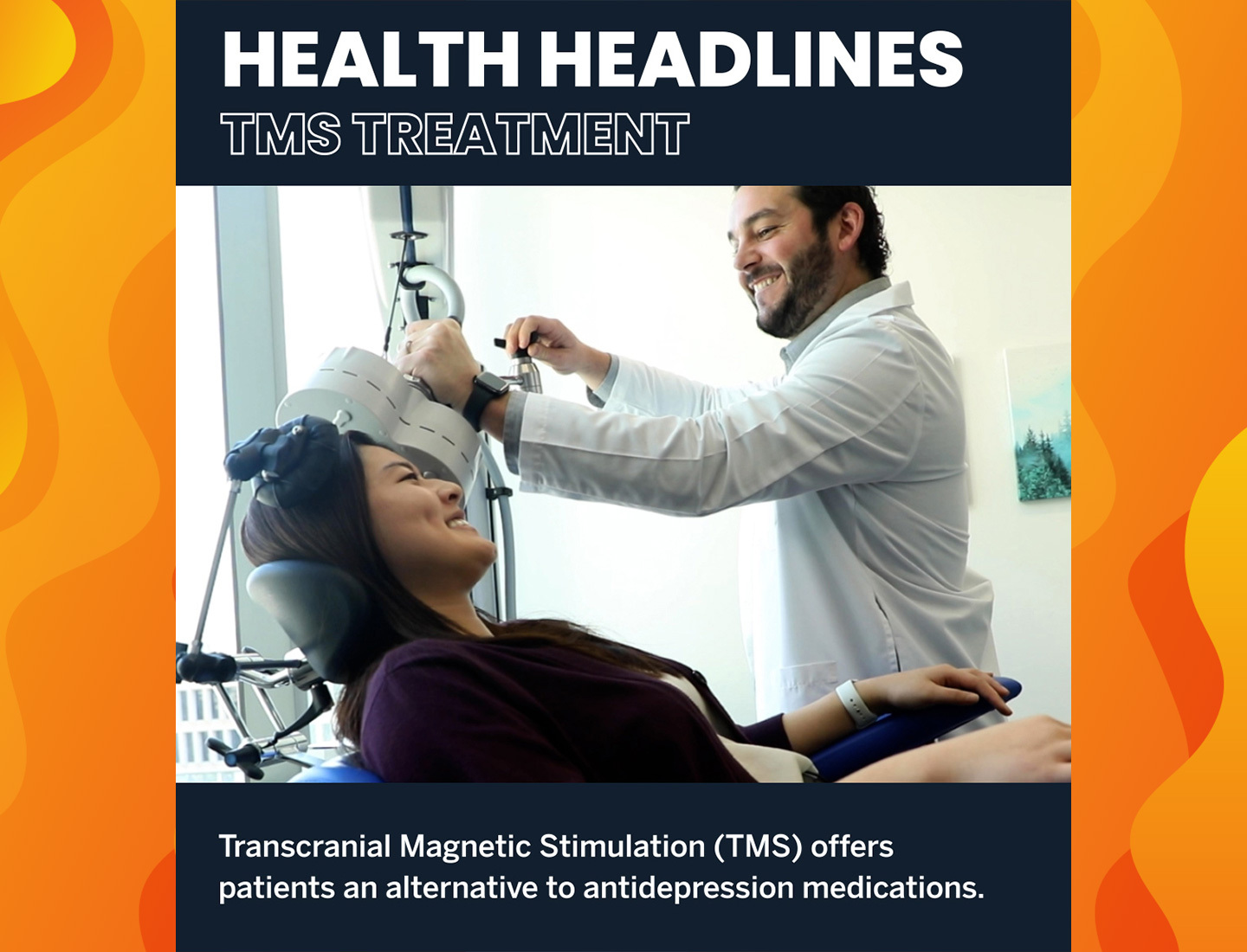 Health Headlines: TMS Treatment. Transcranial magnetic stimulation (TMS) offers patients an alternative to antidepression medications.