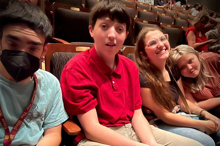 Four Texas School for the Blind and Visually impaired student enjoy the performance of the Lion King at Bass Concert Hall in Austin, TX.