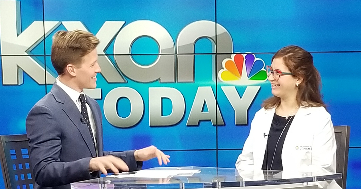 Anna Capasso, MD, PhD, Medical Oncologist, Gastrointestinal Cancer with UT Health Austin Livestrong Cancer Institutes, speaks to a reporter in this screengrab from a KXAN-TV news story.
