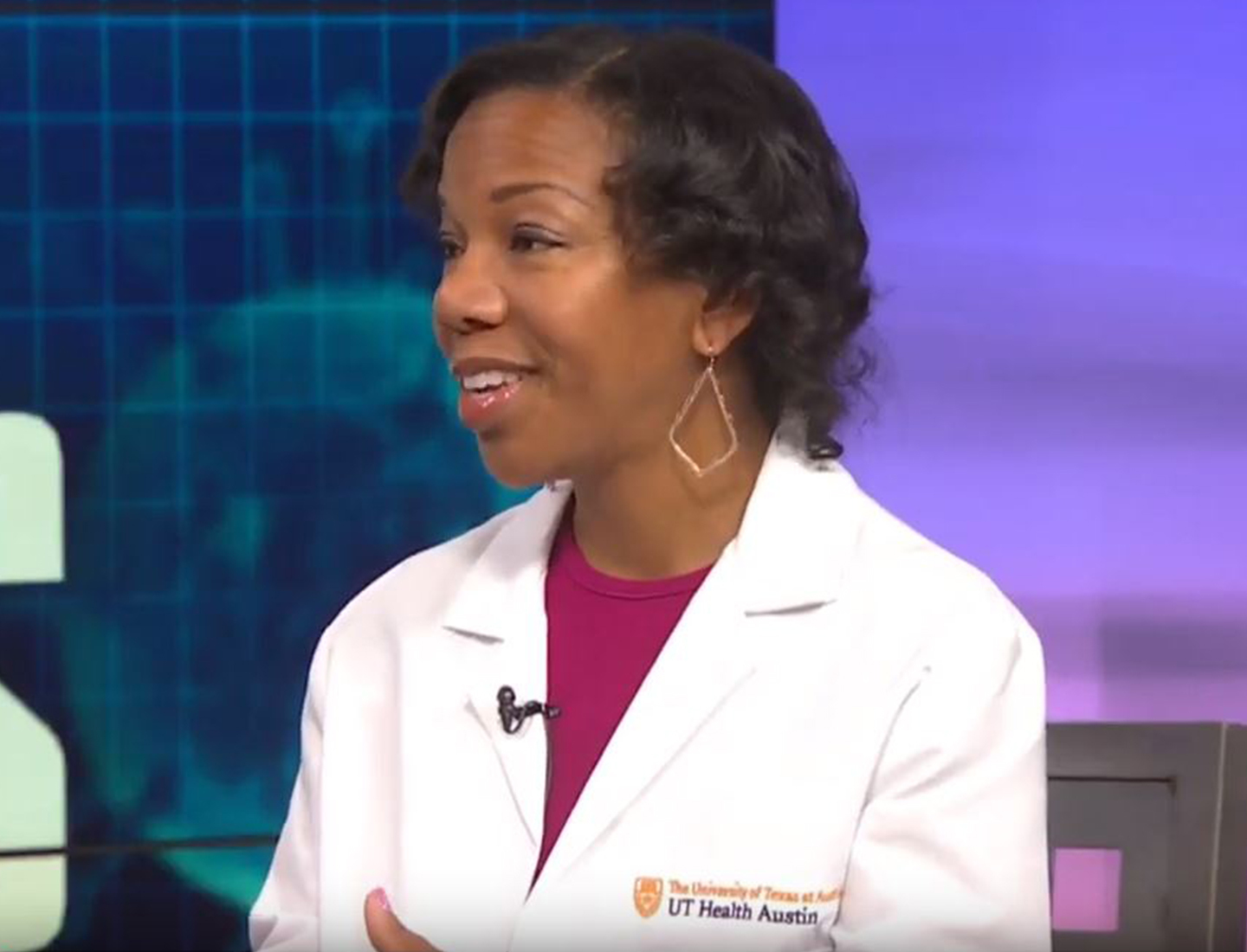 Yvette Williams-Brown, MD, in UT Health Austin’s Livestrong Cancer Institutes discusses Gynecologic Cancer Awareness Month in this screengrab from a KXAN-TV interview.